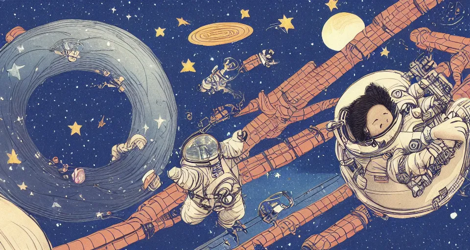 Prompt: guineapigs flying in space suits, deep dark universe, twinkling and spiral nubela, warmhole, beautiful stars, 4 k, 8 k, by hokusai, samurai man vagabond, the samurai holds chains, detailed, editorial illustration, matte print, concept art, ink style, sketch, digital 2 d