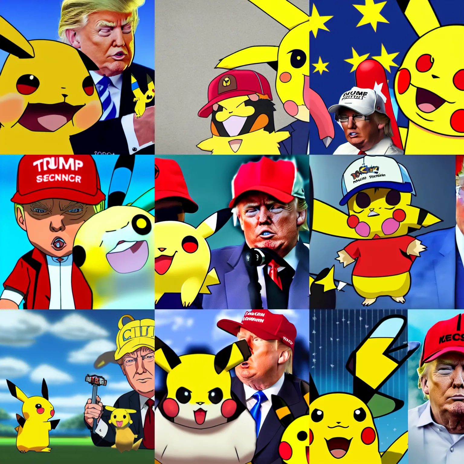 Prompt: donald trump as a pokemon trainer with a pikachu, 4k