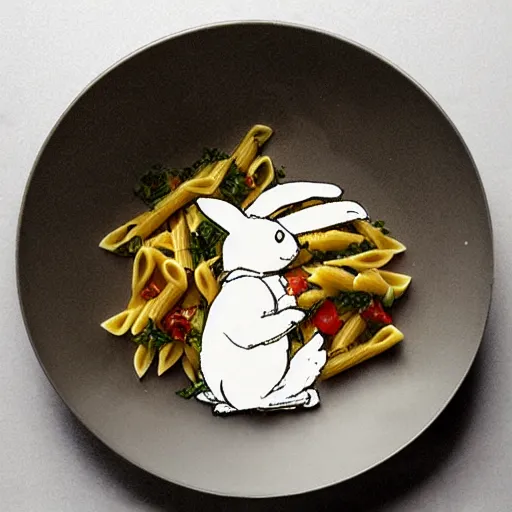 Image similar to a rabbit cooking pasta, in the style of ilya repin