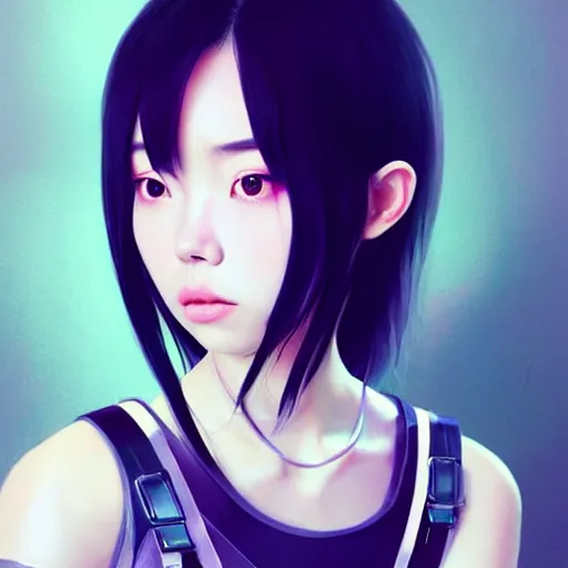 Image similar to a beautiful young korean kpop star billie eilish lucy liu alluring instagram model in elaborate latex tank top, jrpg tank top made from latex demon faces, by guweiz and wlop and ilya kuvshinov and artgerm and, aesthetic, gorgeous, stunning, alluring, attractive, artstation, deviantart, pinterest, digital art