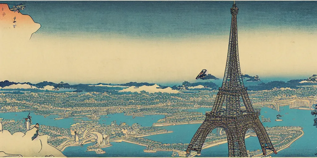 Image similar to i, Paris Eiffel tower by Hokusai