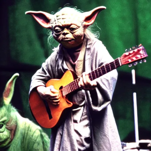 Image similar to yoda performing at woodstock