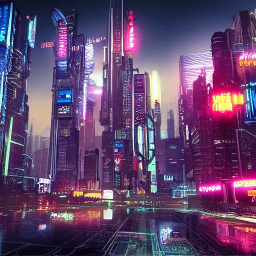 Prompt: Beautiful cyberpunk city