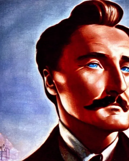 Prompt: Errol Flynn as a scientist. 1980s dystopian Soviet Russia, propaganda screens. Unreal engine, fantasy art by Thomas Cowperthwait Eakins. Faithfully depicted facial expression, perfect anatomy global illumination, radiant light, detailed and intricate environment