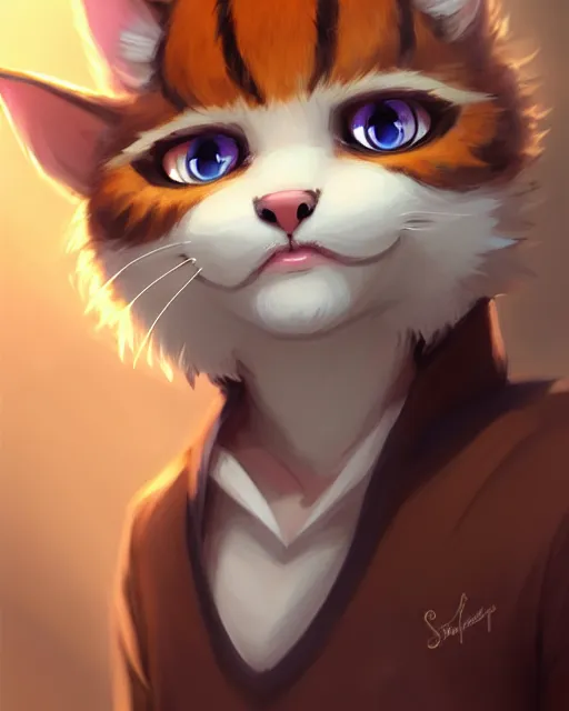 Image similar to character concept art of a young male anthropomorphic furry cat | | cute - fine - face, pretty face, key visual, realistic shaded perfect face, fine details by stanley artgerm lau, wlop, rossdraws, james jean, andrei riabovitchev, marc simonetti, and sakimichan, trending on artstation