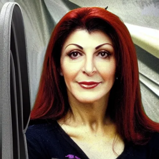 Prompt: photo of a person who looks like a mixture between marina sirtis and gates mcfadden