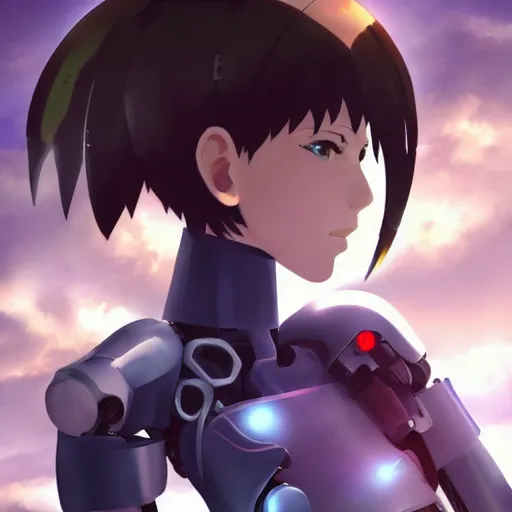 Image similar to makoto shinkai android mechanical cyborg anime girl