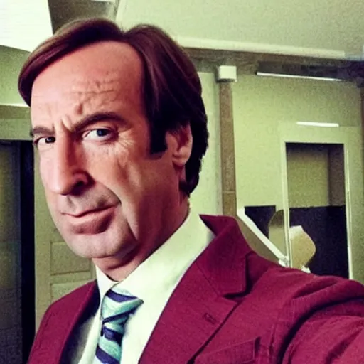 Image similar to zoomed in cameraphone photo low resolution saul goodman selfie