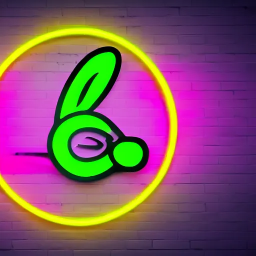 Image similar to rabbit logo with neon letters, cg render, good lighting, super realistic, 8k