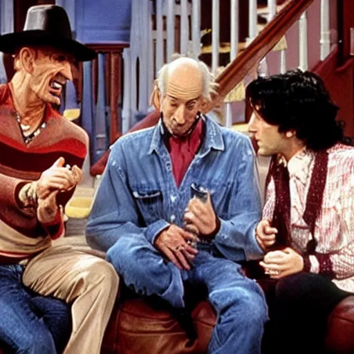 Image similar to freddy krueger and ross in a still from the sitcom friends