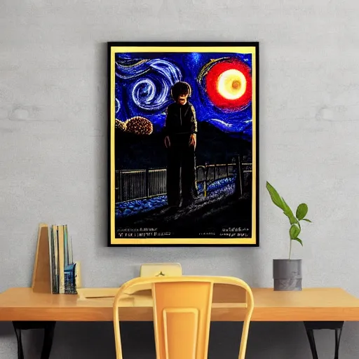 Image similar to Stranger Things poster in the style of Starry Night