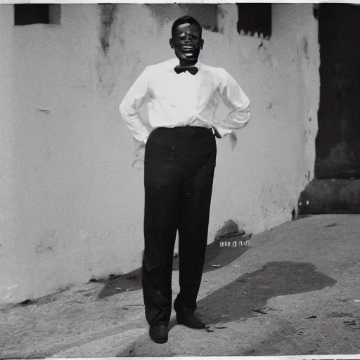 Image similar to vintage photo of a black man wearing a black suit in rio de janeiro