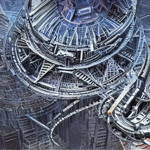 Image similar to a complex mechanical megastructure city.