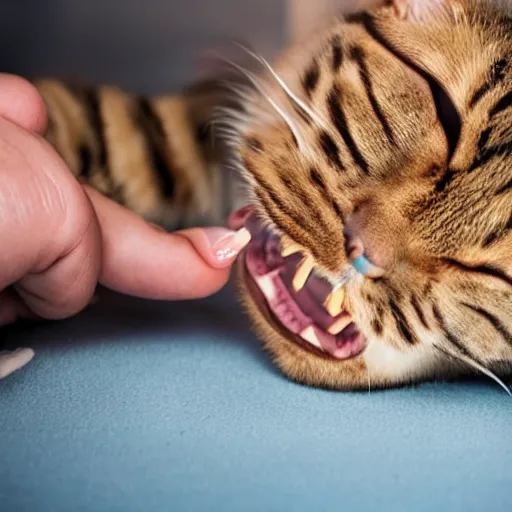 Image similar to cat biting humans big toe, realistic, high details, funny