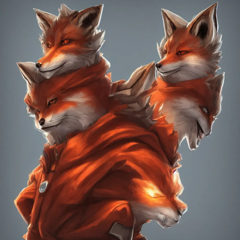 Image similar to a portrait of an anthropomorphic fox wearing a hoodie, symmetrical facial features, symmetrical proportions, league of legends, concept art, illustration, artstation