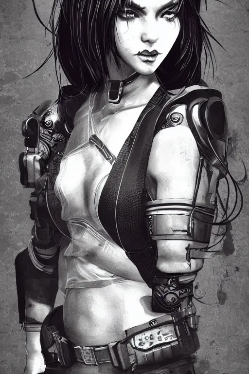 Image similar to heroine, beautiful,vintage ink style, cyberpunk female Ninja,ultra detailed, digital art, 8k ,character ,realistic, portrait, hyperrealistic