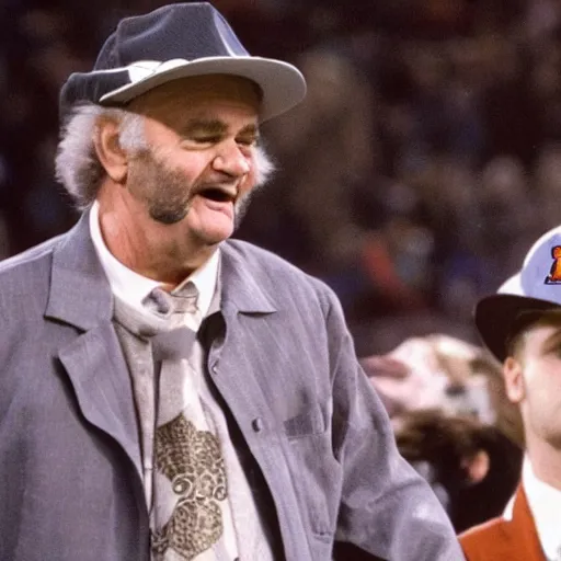 Image similar to eddie munson, going full munson, bill murray is worried, hiding, peeking out, photo