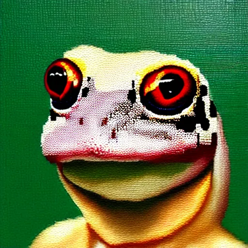 Image similar to a head and shoulders portrait painting of an anthropomorphic!!!!!!!!!! amazon milk frog!!!!!!!!!! wearing a colonial!!!!!!!!!! outfit without a hat looking off camera, a character portrait, romanticism, oil on canvas, visible brushstrokes, intense colors