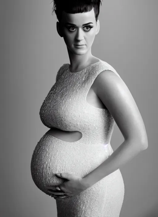 Image similar to cinematic portrait of pregnant katy perry in a white dress, intricate, elegant, highly detailed, smooth, sharp focus, symmetrical face, fine details, masterpiece, trending on artstation, 4 k hdr 3 5 mm photography