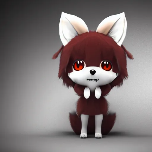 Prompt: cute fumo plush fox girl, floppy ears, gothic maiden, alert, furry anime, vray, smile