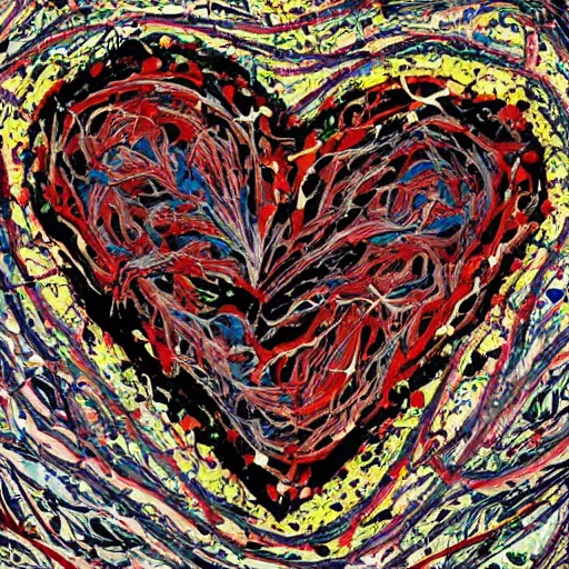 Image similar to anatomical heart in the style of jackson pollock anatomically correct