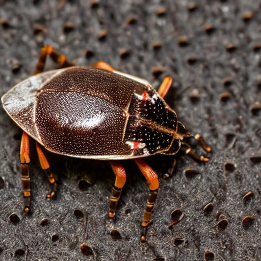 Image similar to a giant brown marmorated stink bug on a hotel bed, bug, beetle, hotel, bed, pentatomidae, halyomorpha halys, canon eos r 3, f / 1. 4, iso 2 0 0, 1 / 1 6 0 s, 8 k, raw, unedited, symmetrical balance, wide angle