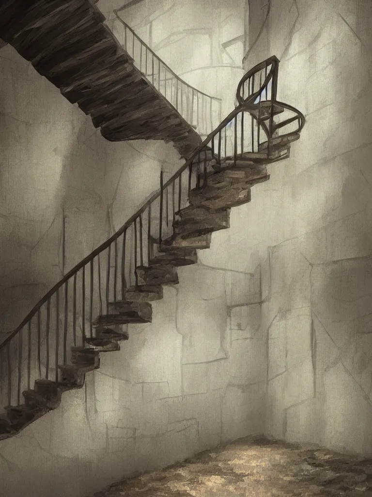 Image similar to down a basement staircase digital painting concept art smooth sharp focus hyperrealistic illustration artstati