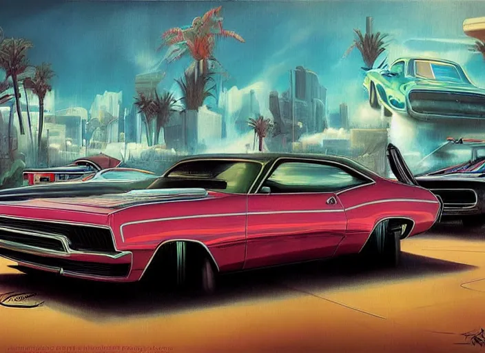 Image similar to lowrider muscle car fantasy of the future, art by alejandro burdisio