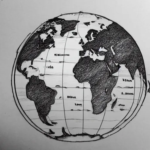 Image similar to world map globe drawing, pencil arts