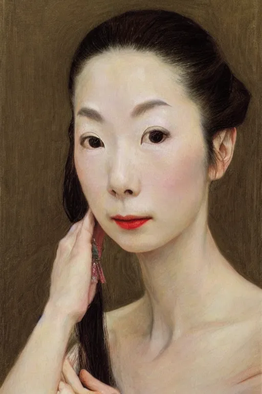 Image similar to portrait of beautiful japanese prima ballerina, by donato giancola and berthold woltze.