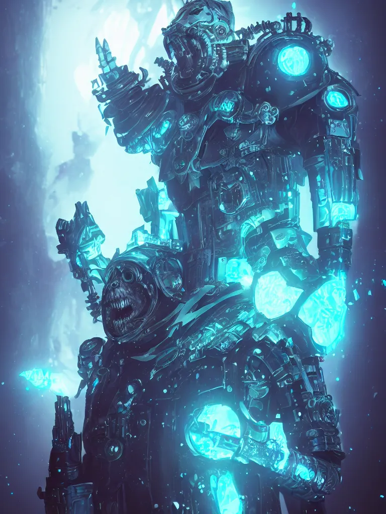 Image similar to cyberpunk lich king by gleb alexandrov and beeple, octane render, trending on artstation