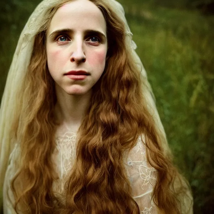 Prompt: Kodak Portra 400, 8K, soft lighting, volumetric lighting, highly detailed, brit marling style 3/4 ,portrait photo of a beautiful woman how pre-Raphaelites painter, inspired by Ophelia Millais , a beautiful lace dress and hair are intricate with highly detailed realistic beautiful flowers , Realistic, Refined, Highly Detailed, natural outdoor soft pastel lighting colors scheme,faded colors, outdoor fine art photography, Hyper realistic, photo realistic