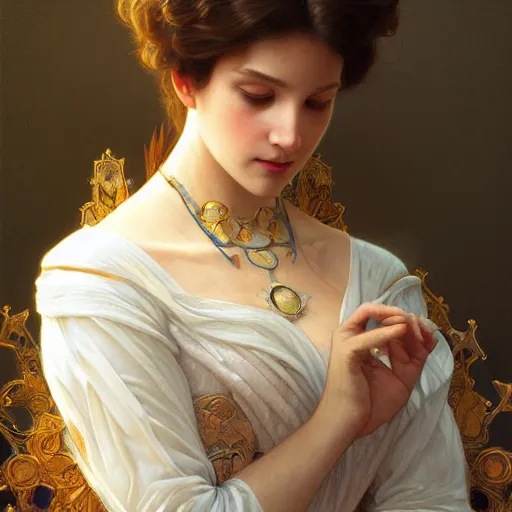 Image similar to portrait of queen, intricate, elegant, highly detailed, digital painting, artstation, concept art, smooth, sharp focus, illustration, art by artgerm and greg rutkowski and alphonse mucha and william - adolphe bouguereau