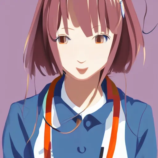 Image similar to a high detail portrait of high school girl in the style of kyoto animation, makoto sinkai, Illustrator, in simple background