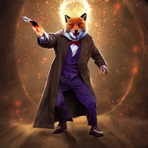 Prompt: fox casting a magic spell, trending on artstation, doctor who