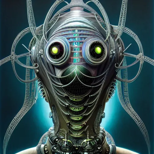 Image similar to low angle shot of a cyberpunk radiolarian gazmask robot character, intricate, elegant, highly detailed, centered, digital painting, artstation, concept art, smooth, sharp focus, illustration, artgerm, Tomasz Alen Kopera, Peter Mohrbacher, donato giancola, Joseph Christian Leyendecker, WLOP, Boris Vallejo