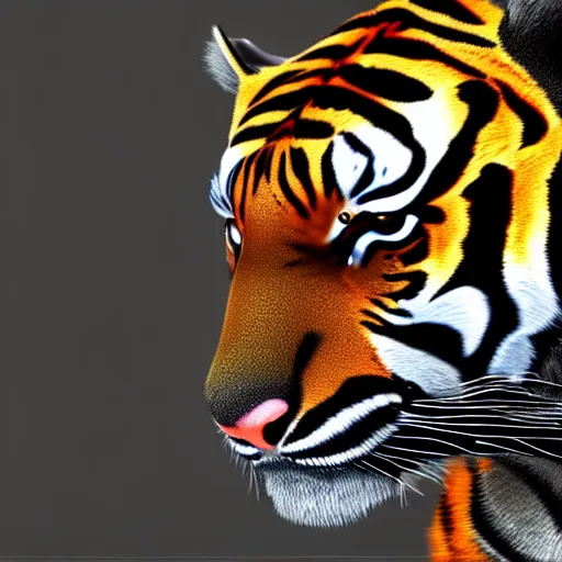 Image similar to painted portrait of a tiger in a black suit, ultra detail, ultra realistic, unreal engine, 8 k
