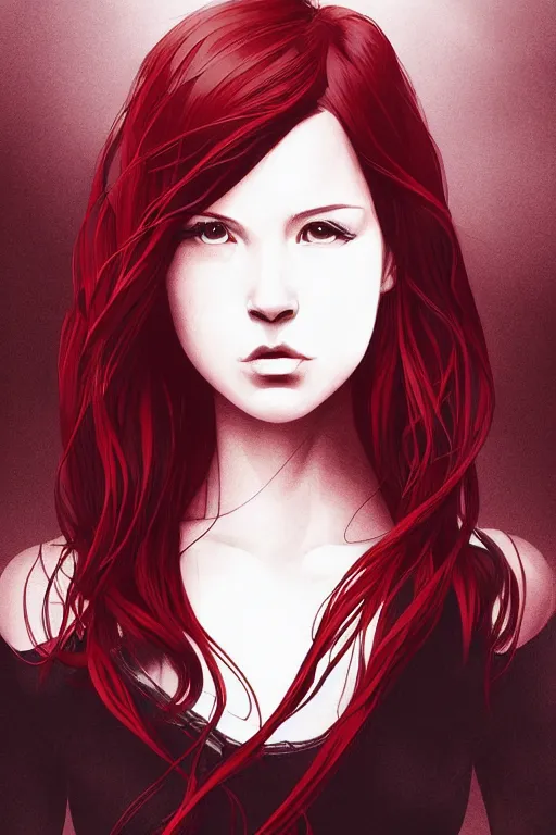 Image similar to girl with medium length red hair. black shirt. looking away! centered median photoshop filter cutout vector behance hd artgerm jesper ejsing!