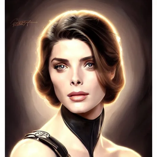 Image similar to Ashley Greene's face combined with Grace Kelly's face with black hair wearing Power Armor, western, D&D, fantasy, intricate, elegant, highly detailed, digital painting, artstation, concept art, matte, sharp focus, illustration, art by Artgerm and Greg Rutkowski and Alphonse Mucha