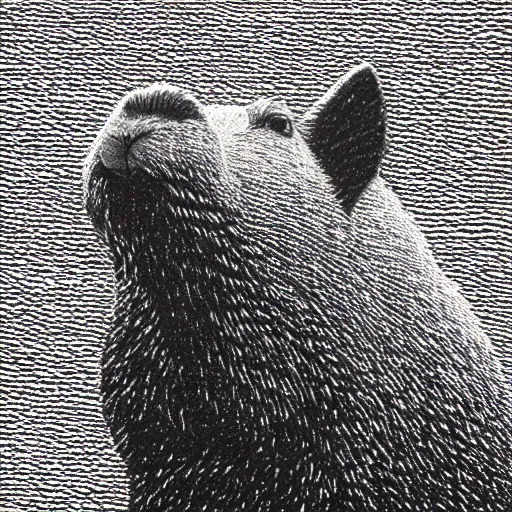 Prompt: wall street journal stippled portrait of a capybara