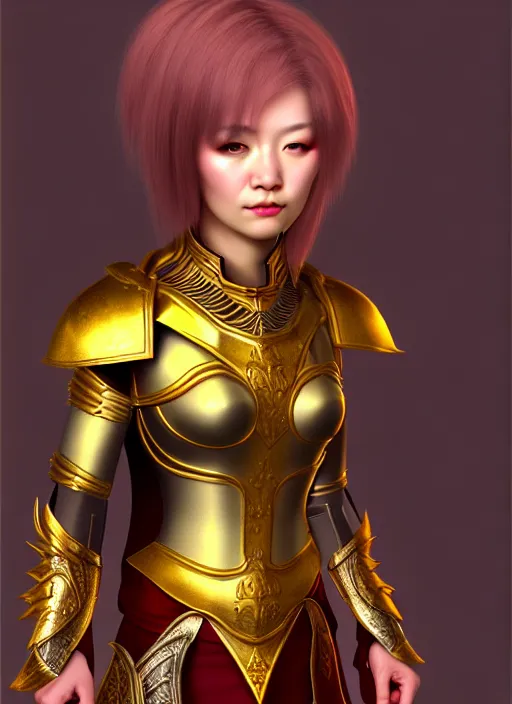 Prompt: sakimi chan, fantasy armor, detailed face, dynamic lighting, edward robert hughes