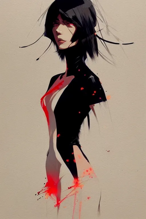 Image similar to a ultradetailed beautiful panting of a stylish woman wearing a black dress, by conrad roset, greg rutkowski and makoto shinkai, trending on artstation