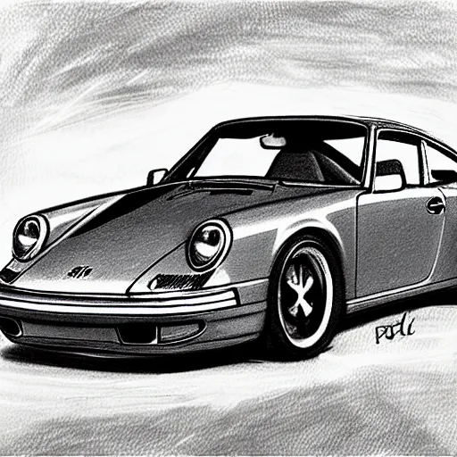 Prompt: pencil sketch of a prosche 9 1 1