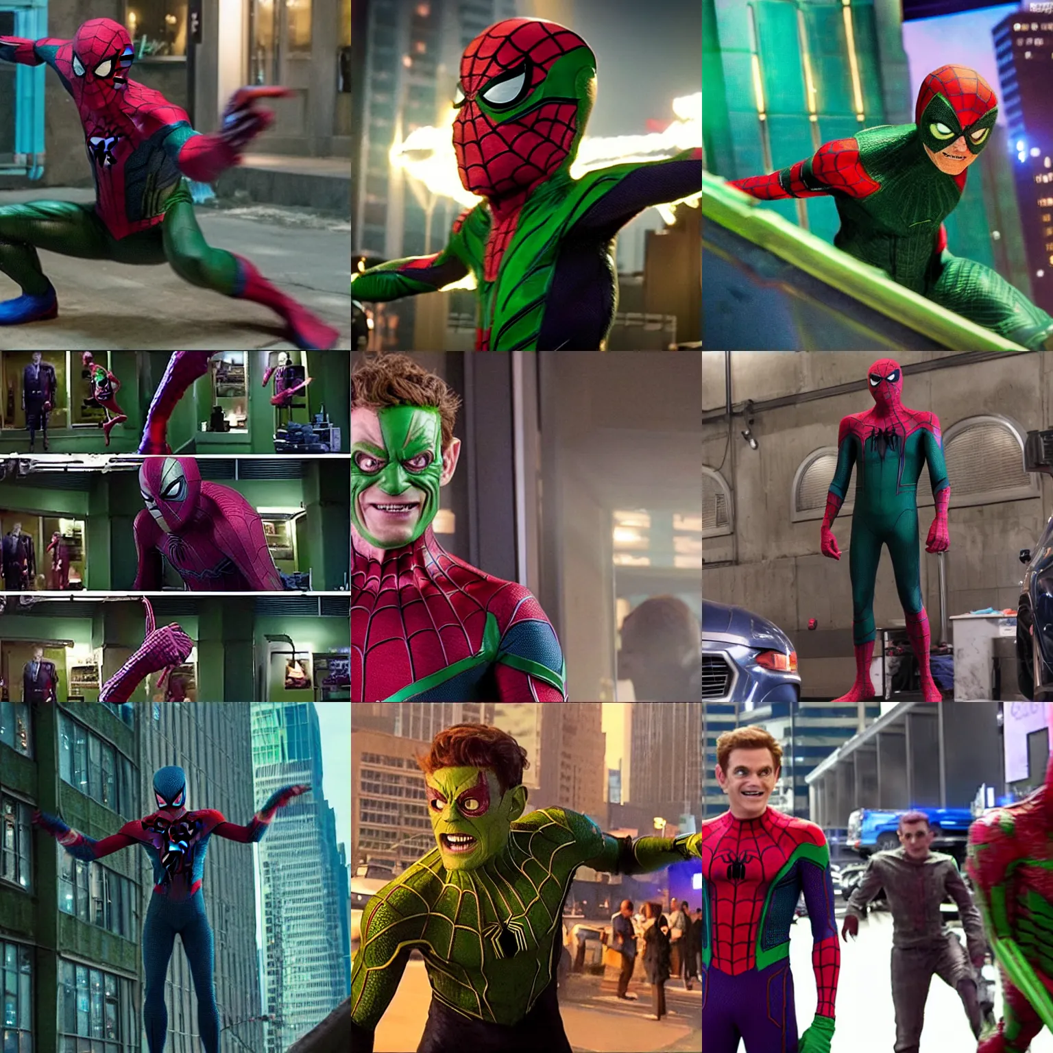 Prompt: green goblin in spider man homecoming scene from the movie