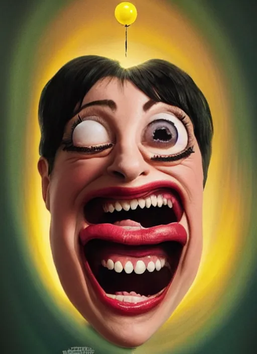 Prompt: highly detailed comedy caper movie poster with laughing liza minnelli face as a sentient jelly, liza minnelli face inside jelly by greg rutkowski