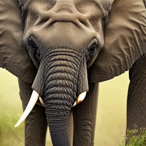 Prompt: an elephant that looks like a pug, national geographic photography