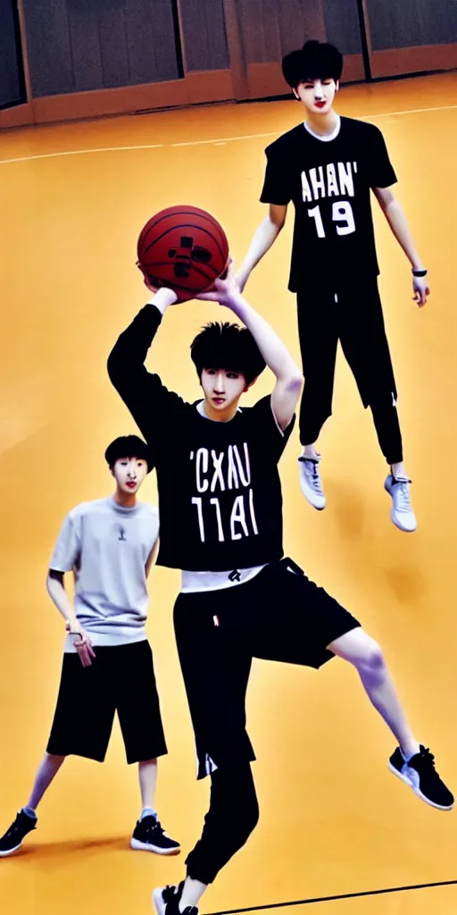 Prompt: cai xukun playing basketball