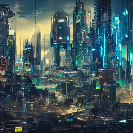 Image similar to hd photo of futuristic cyberpunk city in style of Jeszika Le Vye, highly detailed