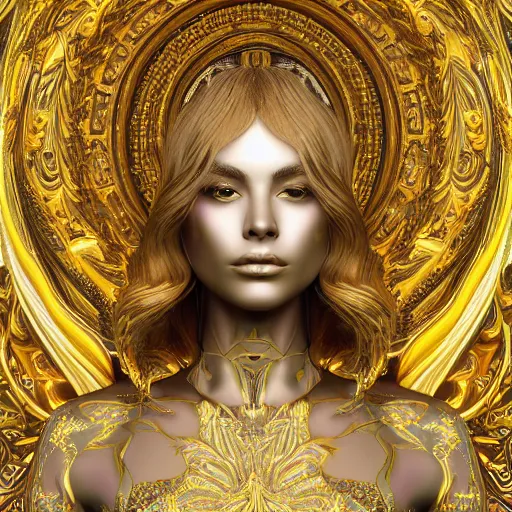 Image similar to psychadelic goddess made of golden marble, beautiful face, hyper detailed, flowing psychadelic background intricate and detailed, ornate 8 k gorgeous intricate detailed, octane render