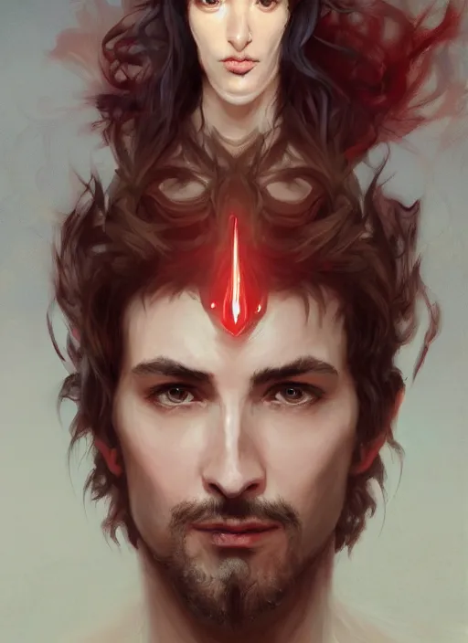 Prompt: character concept portrait of an attractive young focused Spanish wizard with pale red skin enchanting a power spell, a floating iridescent spell book in the center, intricate, elegant, digital painting, concept art, smooth, sharp focus, illustration, from Metal Gear, by Ruan Jia and Mandy Jurgens and William-Adolphe Bouguereau, Artgerm